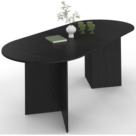 Table à manger extensible ovale MARTHE 6 -10 personnes bois noir 160-200 cm (1/5)