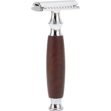 Rasoir de sécurité à double tranchant pour homme, usage domestique et professionnel, manche en bois et alliage de zinc (sans lame). (1/5)