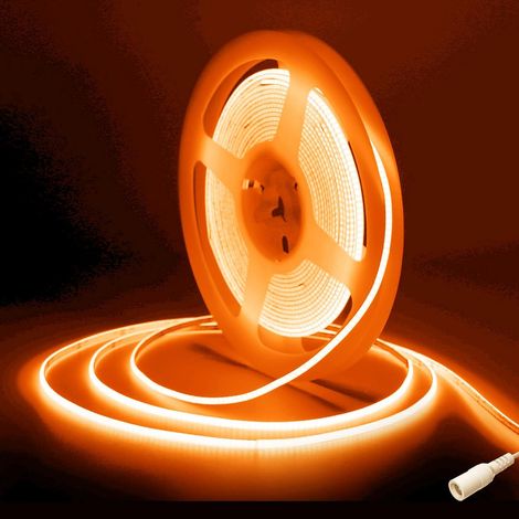 Orange Ruban LED COB 5m, DC12V 2.7mm Bande LED Chambre,480LED/m CRI90+ Flexible Lumiere Gaming Adhésif Rubans à LED pour TV,Cuisine,Maison Décor Intérieure,DIY(Seule Bandeau) (1/5)