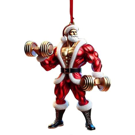 Weihnachtsbaumschmuck, großer Weihnachtsbaumschmuck, zwei hängende Dekorationen, doppelter Aufdruck, Fitness-Muskeln (1/5)