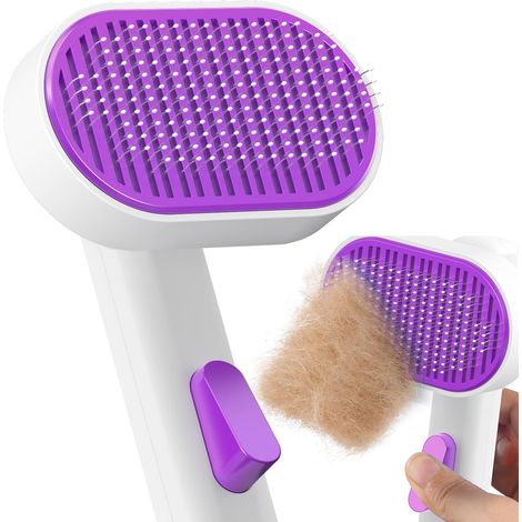 Brosse pour chien et chat, brosses pour animaux, brosse autonettoyante pour chiens et chats, démêlante pour poils longs et courts, élimine les nœuds et les enchevêtrements, violette (1/5)