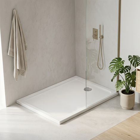 Jiubiaz Receveur de douche extra-plat 120 x 90 cm rectangulaire blanc avec évacuation Ø 90 mm chromée (1/5)