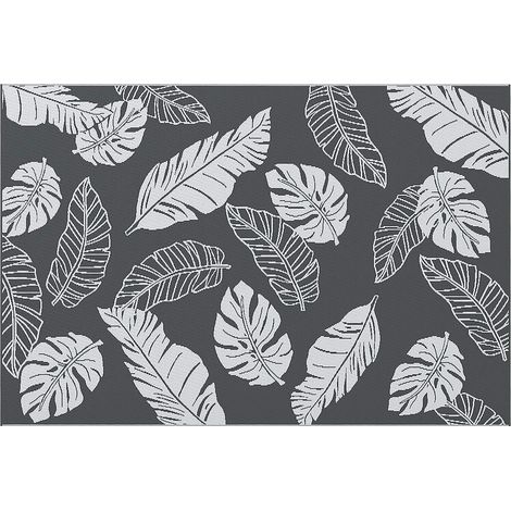 Outdoor-Teppich Wetterfester Kunststoffteppich, Doppelseitiges Design Für Balkon & Terrasse, Grau+Weiß, 182X274Cm