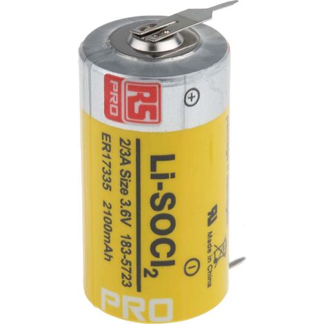 Pile 2/3 A, 3.6V, RS PRO, Lithium Thionyle Chloride, 2.1Ah ( Prix pour 1 )