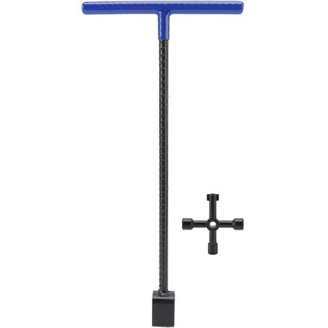 Clé à molette multifonction en acier pour compteur d'eau, poignée en T et outil utilitaire à 4 voies pour vannes et robinets (bleue) (1/5)
