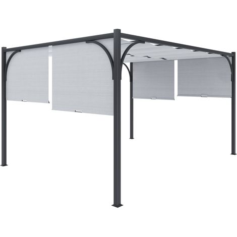 Gazebo Pergola 3x4 M Pergolato Tetto Scorrevole Telo Colore Bianco Impermeabile Retrattile Richiudibile Struttura Bianca Acciaio Giardino Terrazzo Piscina Esterno Campeggio Design Elegante Moderno - C