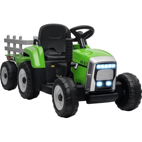 Tracteur électrique enfant avec télécommande parentale, 6 km/h, vert et noir (1/5)
