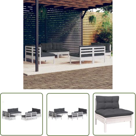 INLIFE Salon de jardin 8 pcs avec coussins anthracite Bois de pin (1/5)