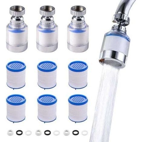 Filtro antical para grifo de 3 piezas, giratorio 360°, transparente, con 6 elementos filtrantes de algodón PP. (1/4)