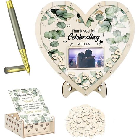 Idées De Livre D'Or Pour Mariage,Décoration de Réception de Mariage Pièce Maîtresse de Table en Forme de Cœur en Bois Romantique pour Cérémonie Intérieure à la Maison et Extérieur Plage (1/5)