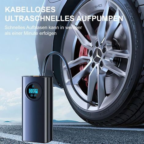 Kabellose Luftpumpe, Luftpumpe mit LCD-Bildschirm und 3 Düsenadaptern, Kompressions-Reifenfüller