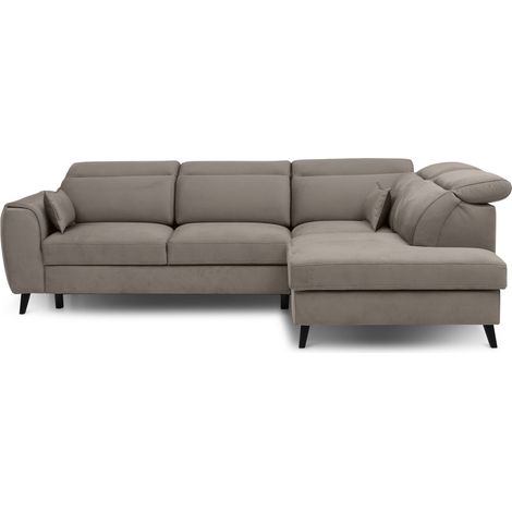Canapé d’angle convertible NOBLESSE en tissu avec coffre et pieds en bois noir – 265cm angle droit-Marron-angle droit (1/5)