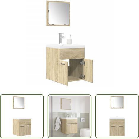 vidaXL Spiegel - 3-tlg. Badmöbel-Set Sonoma-Eiche Holzwerkstoff (1/5)