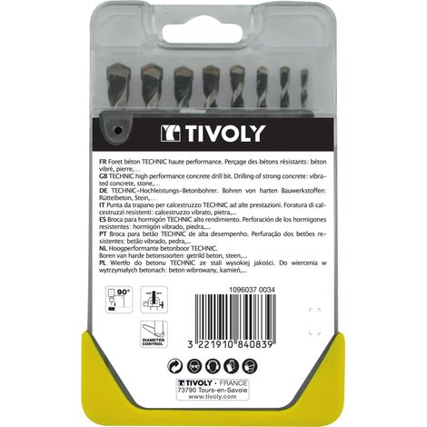 Tivoly • Confezione da 8 punte per calcestruzzo graduate SLR da Ø 3 a 10 mm