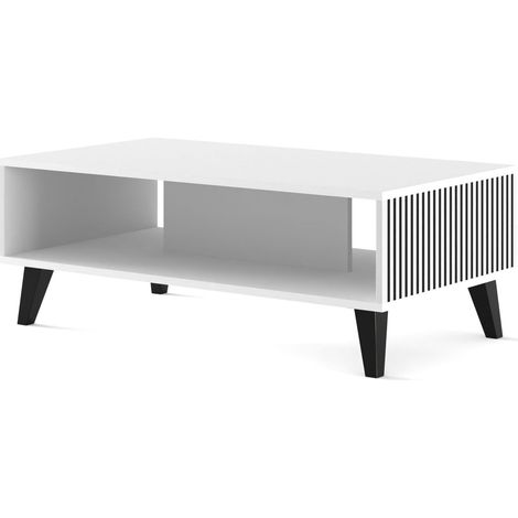 Table basse Ravenna C 90x60 Blanc Mat / Noir, Pieds Noirs