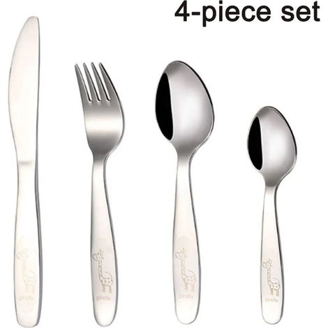 Ensemble de couverts pour enfants, 4 pièces, en acier inoxydable poli, pour les enfants de 3 ans et plus, compatible lave-vaisselle (1/5)