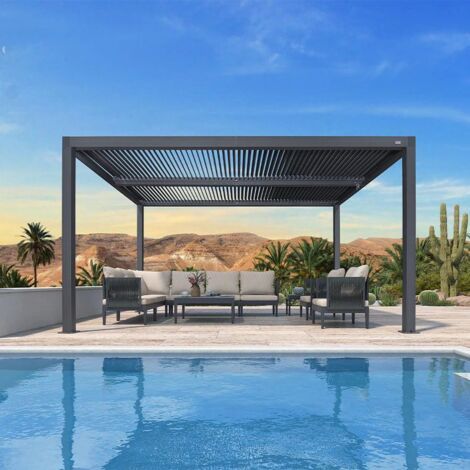 PURPLE LEAF Pergola Bioclimatique 4,24 x 3 m Pergola Aluminium Lames Orientables Superficie 12,72 m2 Tonnelle de Jardin Exterieur Belvédères pour Patio Terrasse Exterieur, Gris