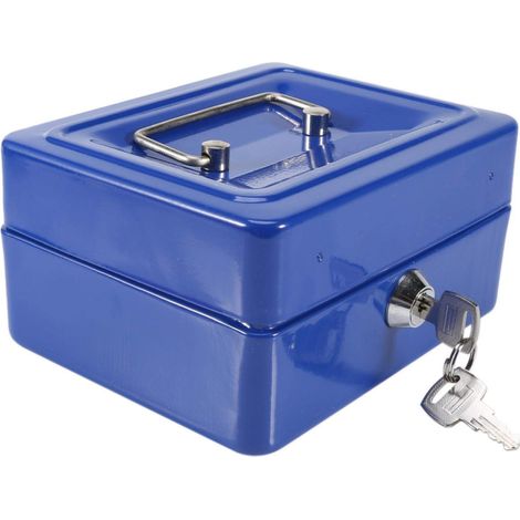 Petit Coffre Fort pour la Maison avec 6 Compartiments, Boîte avec Serrure à Clé Mini Portable en Acier Verrouillable Poignée Couche et 2 Clés Pour Pièces de Monnaie Bijoux Bleu (1/5)