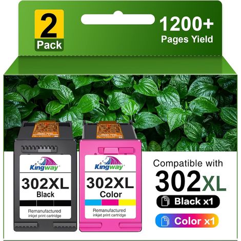 302 XL Cartouche d'encre Compatible avec HP 302XL Noir et Couleur Cartouche Encre HP 302 pour Deskjet 3630 3636 2130 1110 Envy 4520 4525 4524 4527 Officejet 3831 4650 4658 3833 (1 Noir, 1 Couleur) (1/5)