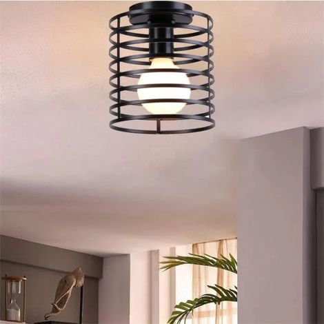 U-Do Plafonnier en Fer design Vintage Noir E27 Lampe de Plafonde Créatif Industriel pour Chambre Cuisine (1/4)