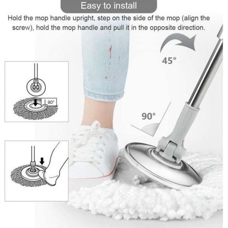 3Pcs Têtes Microfibre Balai, Mop Heads, Tête de Vadrouille Rechange Rond Têtes Mop Rotation à 360 (Diamètre 16 cm) (1/4)