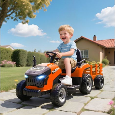 Elektrischer Kindertraktor mit abnehmbarem Anhänger, 12 V, orange OKMYHOME (1/5)