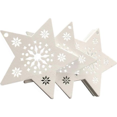 10 pendentifs de Noël en bois en forme d'étoile, décoration pour sapin de Noël et fête (blanc)-White (1/3)