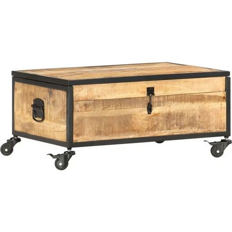 Table basse sur roulettes manguier massif clair Hirao (1/4)