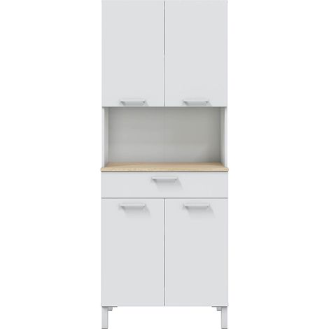 Buffet meuble cuisine 4 portes + tiroir coloris blanc artic / chêne canadien - Hauteur 186 cm x Longueur 72 cm x Profondeur 40 cm