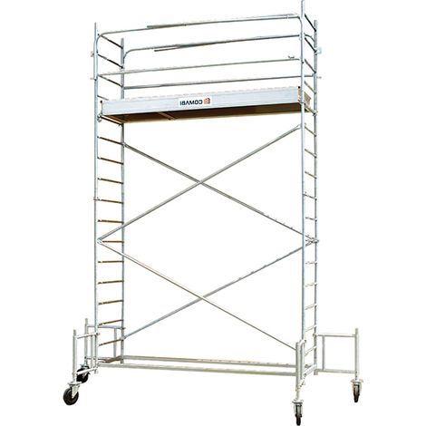Tubesca Comabi – Échafaudage roulant en acier galvanisé – Hauteur max. de travail 5.30m – Longueur plancher 2.39m – Pour chantiers de gros œuvre – 3142033