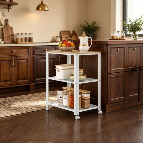 Carrito de cocina 60x40x76 cm de madera y metal blanco con almacenaje FloraGrace (1/5)