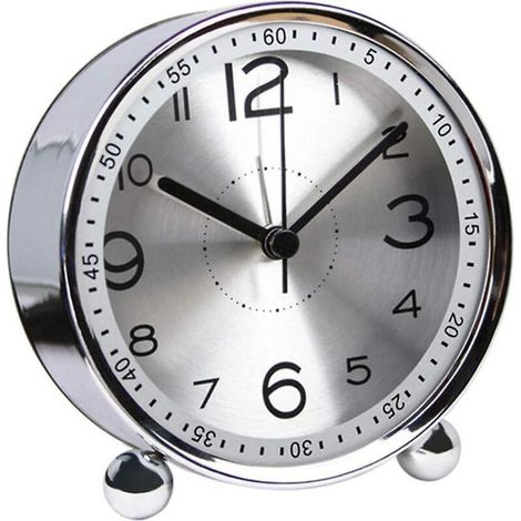 Réveil silencieux en métal de 10 cm avec son rétro, réveil de voyage électromécanique à piles, couleur argent (1/5)