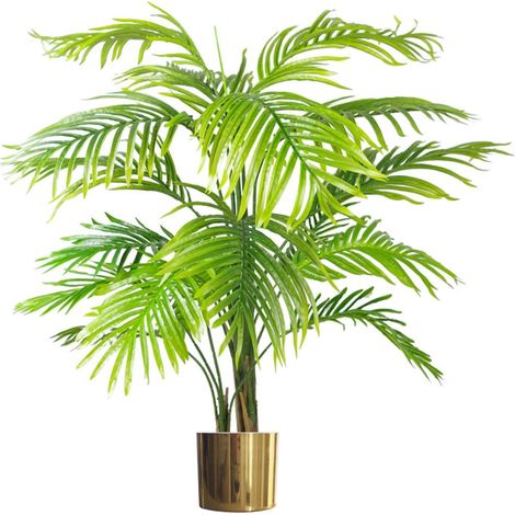 130cm Artificial Areca Palm Tree - Extra Large with Gold Metal Planter (1/4)