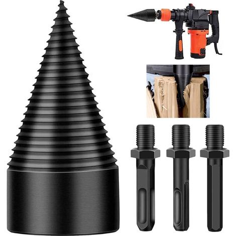 Fendeuse de bûches, 4 forets coniques amovibles pour bois d\'allumage, forets robustes pour perceuses électriques, tournevis conique hexagonal + carré + rond 38 mm (1/5)