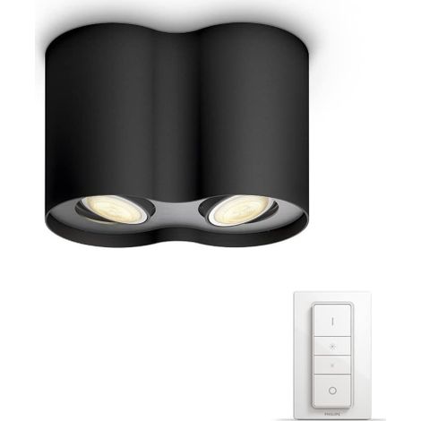 Philips Hue White Ambiance Faretto Smart Pillar, 2 Punti Luce, Lampadine Hue Smart LED GU10 incluse, Bluetooh, 50W, Nero, Telecomando Dimmer Switch Incluso [Classe di efficienza energetica A] (1/5)