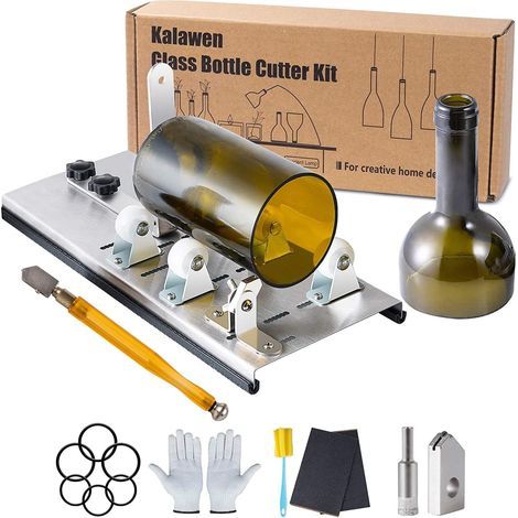 Kit de coupe pour bouteille en verre réglable Outil de bricolage, ensemble de machine de découpe en acier inoxydable pour vin bière alcool whisky alcool champagne bouteilles rondes de soda (1/5)