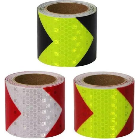 Ruban Réfléchissant - 3 m x 5 cm - Pour Vélos Voitures Motocyclettes - Lot de 3 Bandes - Jaune-Rouge Jaune-Noir Rouge-Blanc