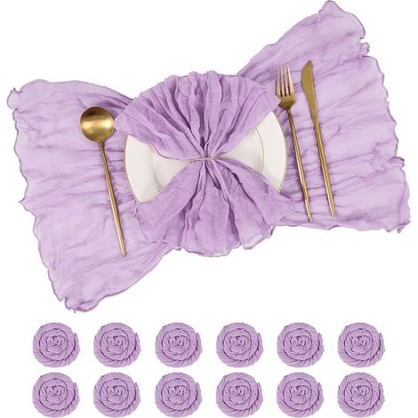Lot de 12 serviettes en mousseline (50x50 cm / 20x20 pouces) en tissu gaze froncé, serviettes de table en tissu décoratives et douces pour mariage, fête rustique bohème, Saint-Valentin (1/5)