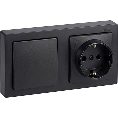 Base superficie, schuko 2p+t + conmutador 16a 250v, ip20, serie simon73 loft, grafito, retractilada