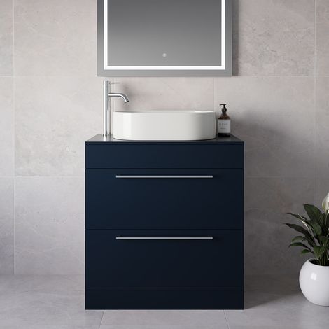 Napoli 460 Deep Blue 800mm 2 Drawer Vanity Unit for Countertop Basins - 800mm - Chrome 480mm Handle