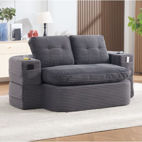 Divano letto 165x97x61 cm grigio scuro, 2-in-1 con portabicchieri, tessuto a coste MEUBLIV (1/5)