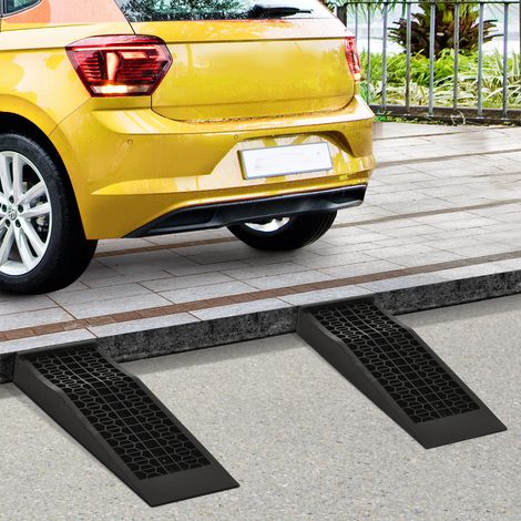 Ensemble de 2 rampes, rampe de seuil, rampe de trottoir, rampes en caoutchouc, capacité de charge de 3 tonnes, plastique, noir (1/5)