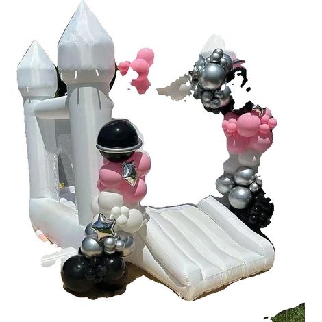 Château Gonflable, Toboggan, Design Durable, maison blanche (1/5)