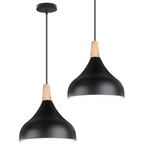 2er Pendelleuchte, 1 Flammig Hängeleuchte im Moderne Stil, Kronleuchter mit Ø20cm Lampenschirm für Wohnzimmer Schlafzimmer Esszimmer (Schwarz)