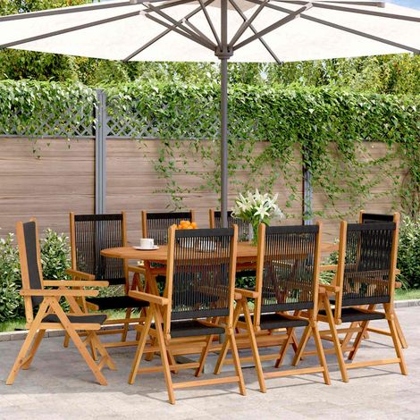 vidaXL Fauteuils pliants inclinables, 8 pièces, en bois d'acacia massif noir (1/5)