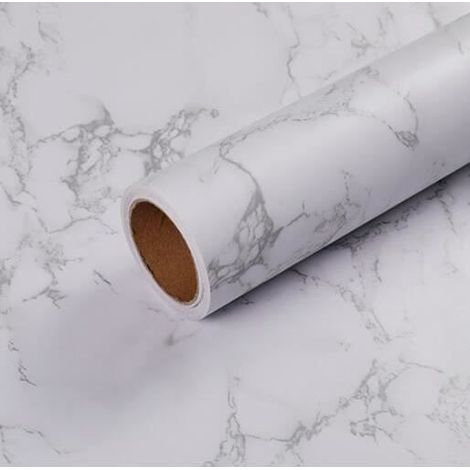 Papier Adhésif - Marque Non Spécifiée - Modèle Marbre Gris Blanc - 40x300cm - PVC - Imperméable (1/4)