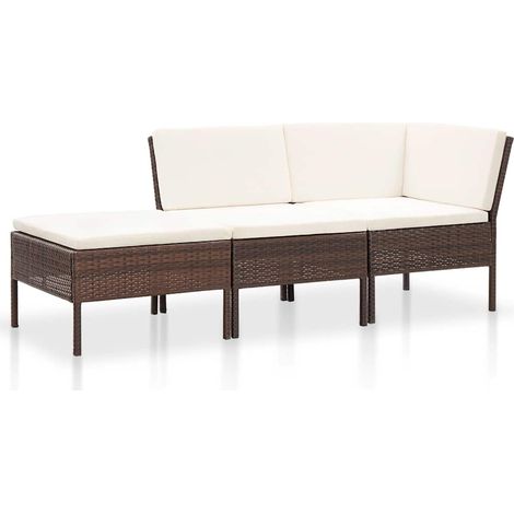 vidaXL Set muebles de jardín 3 pzas y cojines ratán sintético marrón (1/5)