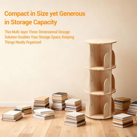 Rotating Bookcase - 360 Degree - 4-Layer, Solid Wood - for Bedroom, Study, Kids Room (1/5)