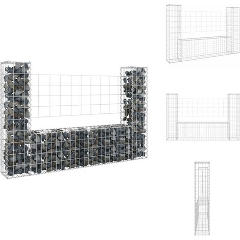 Gabionenkorb U-Form mit 2 Säulen Eisen 140x20x100 cm - Gabionenkorb - Gabione - Gartenzaun - Staketenzaun - Terrassenabtrennung (1/5)