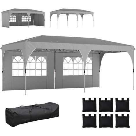 Outsunny Gazebo 3x6 m Pieghevole con Pareti e Altezza Regolabile Grigio Chiaro
